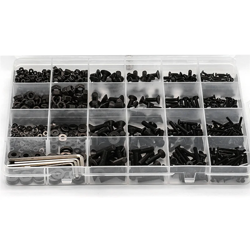 

F-F 1060Pcs Flat Head Hex Socket Cap Screw Kit Parts M2 M2.5 Carbon Steel Countersunk Head Bolt Screw Nut Assortment Kit