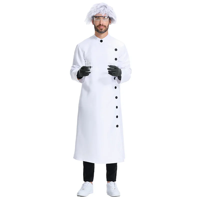 Halloween Crazy Laboratory Scientist Cosplay Costumes for Adults Men Women Party White Robe Lab Suit