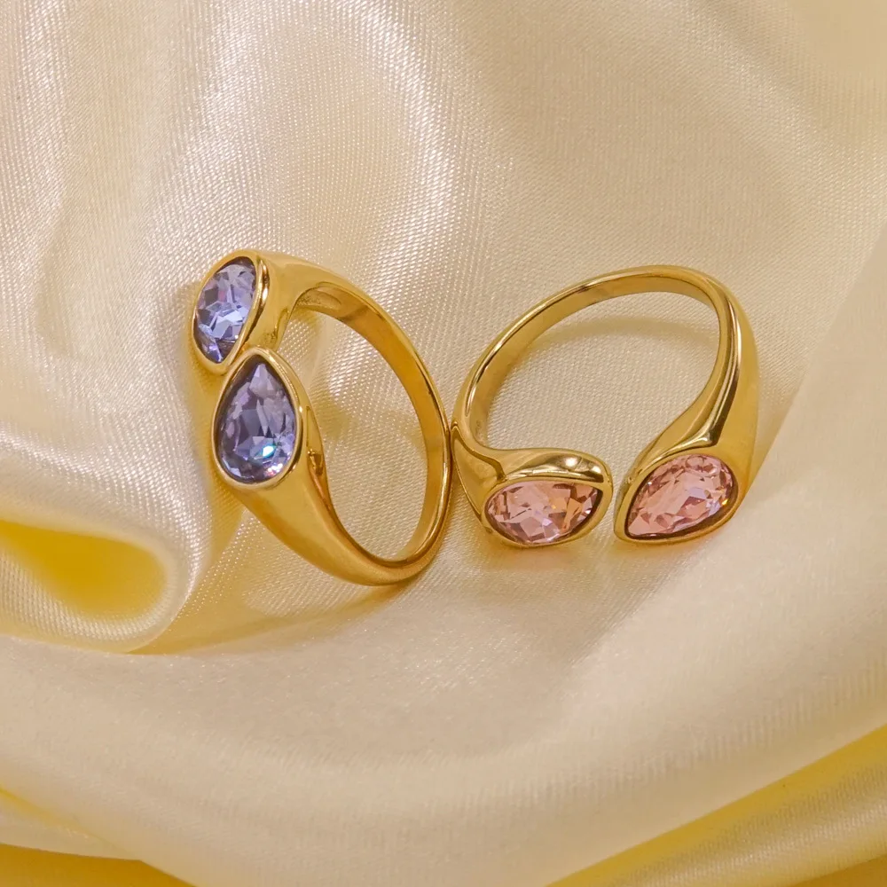 Premium Open-Adjustable Ring - 14K Gold-Plated Stainless Steel with Sparkling Zirconia for Women