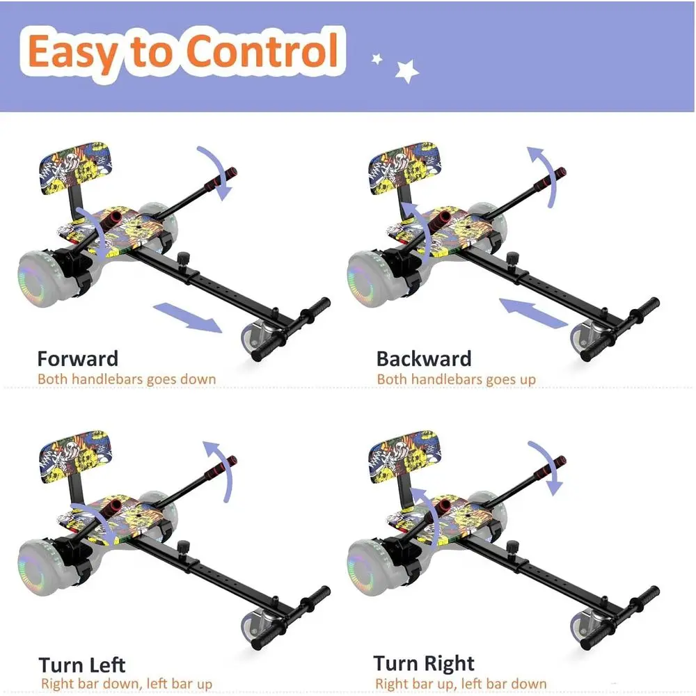 Acessório de assento conversível para scooters de autoequilíbrio, kit Go-Kart ajustável, cabe em 6,5 a 10 modelos (scooter não incluído)