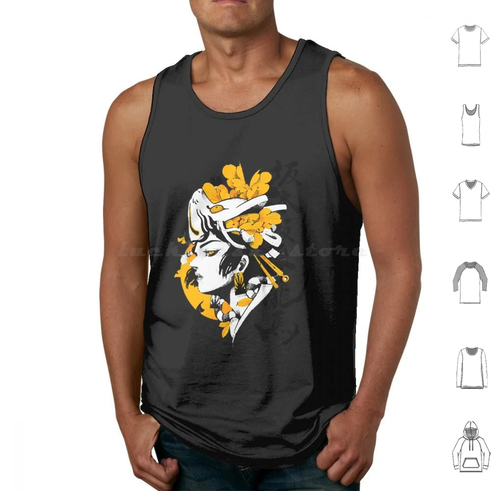 Japanese Geisha Mask Colorful Modern Tank Tops Vest Sleeveless Vaporwave Japanese Traditional Flowers Pattern Hipster Future