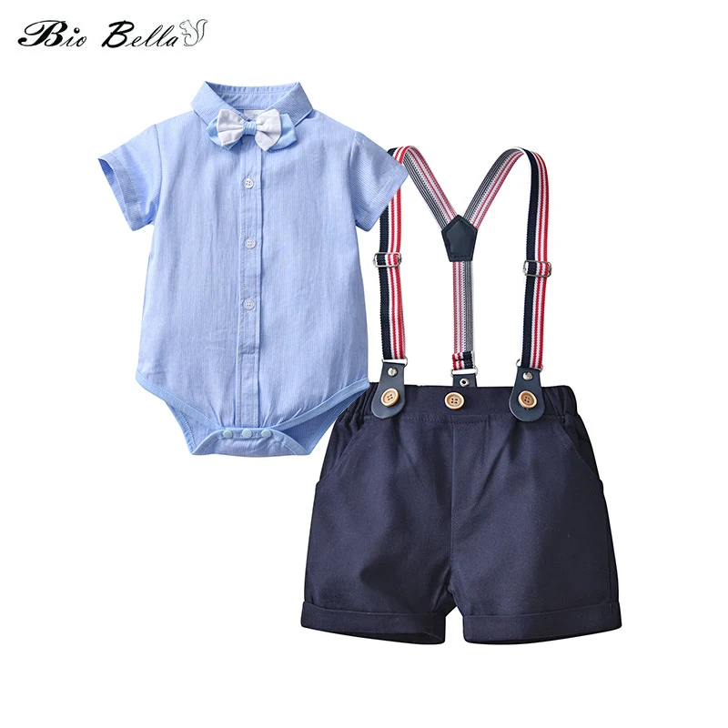 Summer Party Clothing For Boy 0-24M Infant Outfit Suit Short Sleeve Shirts+Suspenders Shorts Newborn Baby Boys Gentleman Suit