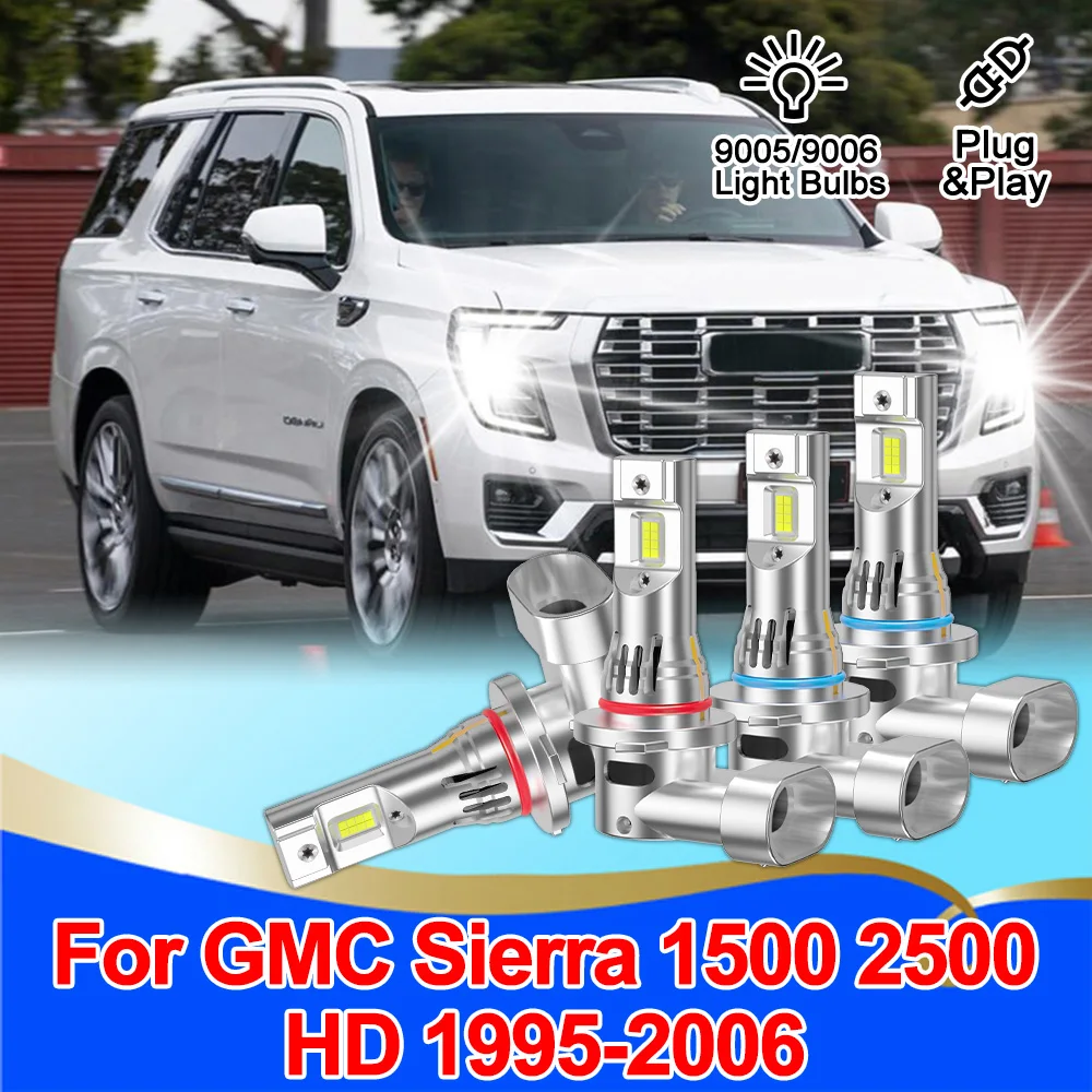 

For GMC Sierra 1500 2500 HD 1995-2006 9005 9006 LED Headlights Kit Auto Light Bulbs 6000K High Low Beam Super White Bright 200W