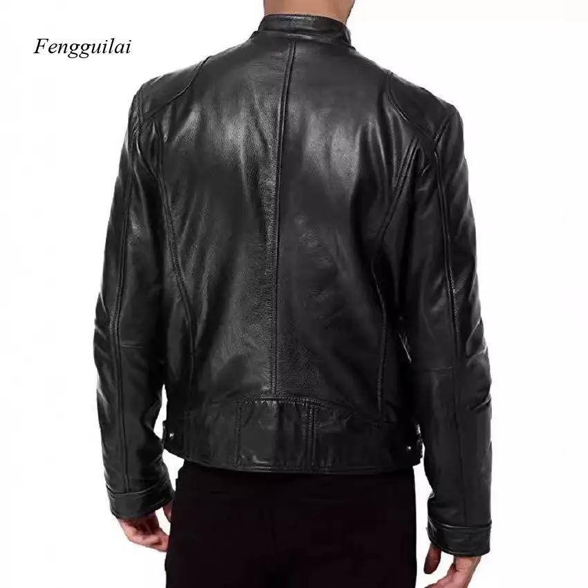 Premium Black Leather Racer Jacket Men's Stand Collar Genuine Leather Moto Jacket with Zipper Detailing, Classic Biker Outerwear