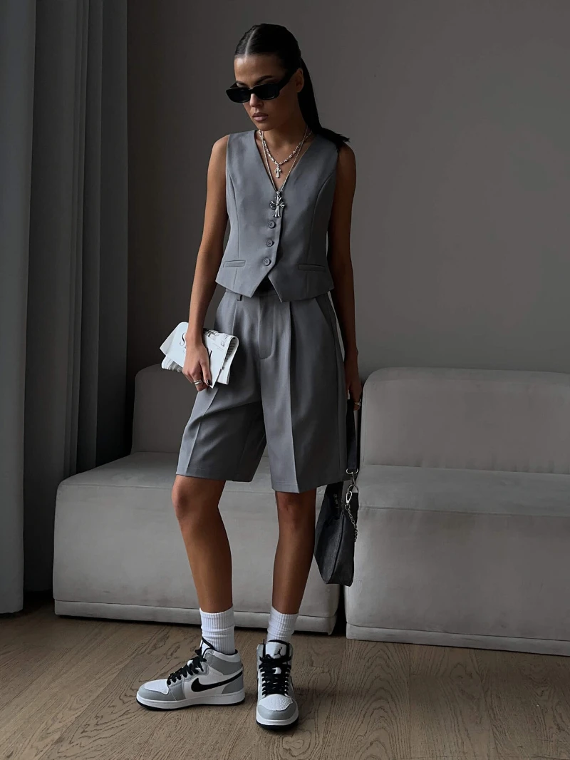 Bronladies Sommer Damen Schickes Westen-Shorts-Set Zweiteiliges Set Bürodamen Schickes 2-Teiliges Set Damen-Outfits – Detail 7