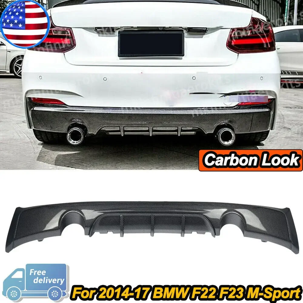 Rear Bumper Diffuser Dual Exhausts For BMW 2 Series F22 F23 M Performance/M Sport 2014-2020 Carbon Fiber Look Gloss Black