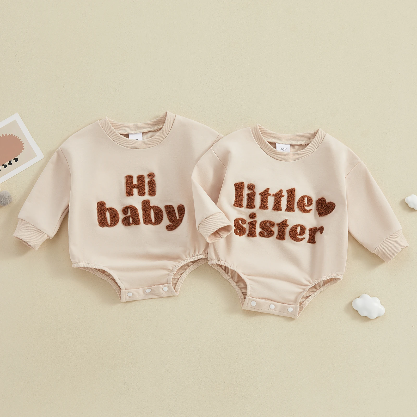 

Baby Girls Boys Sweatshirts Rompers Infant Clothes Letter Fuzzy Embroidered Crew Neck Long Sleeve Bodysuits Jumpsuits Costume