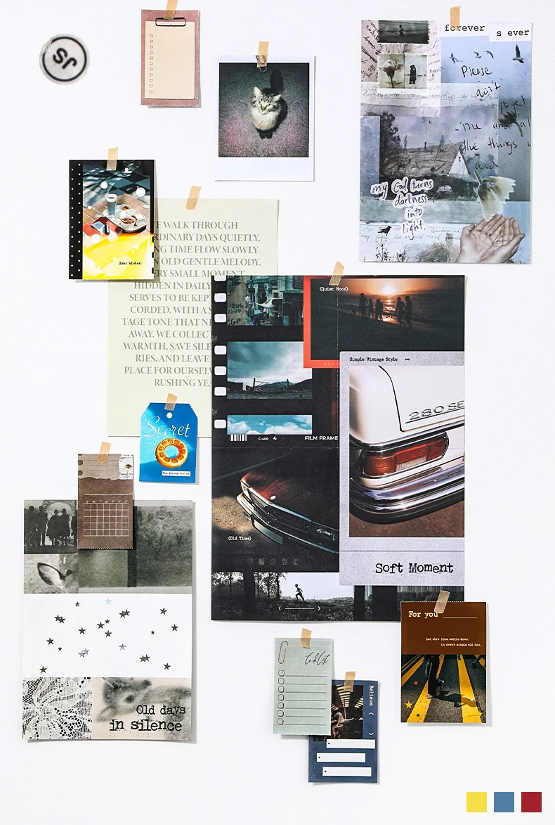 TIANZI 58 sheets Nostalgic Memory Series Kawaii English Die Cut Sticker Book Creative Handbook DIY Scrapbook Aesthetic Supplies