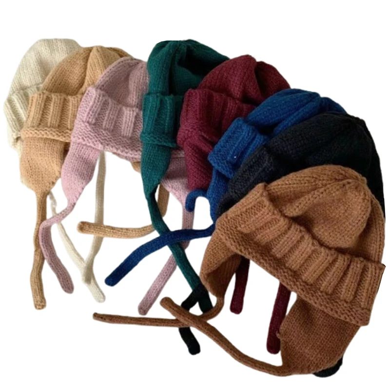 Gorros de malha chapéus para mulheres inverno quente malha balaclava crânios chapéu ao ar livre feminino à prova de vento esqui proteção de orelha bonés bonnet