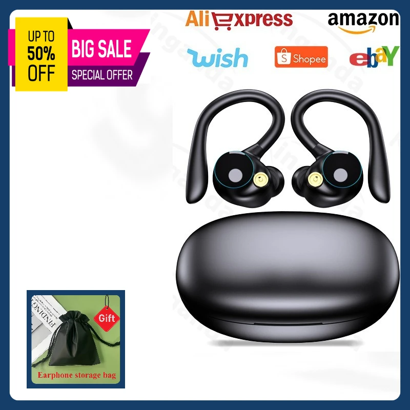 

Hanging wireless Bluetooth earphones with noise reduction and ultra long battery life, sports earphones headphones superpods