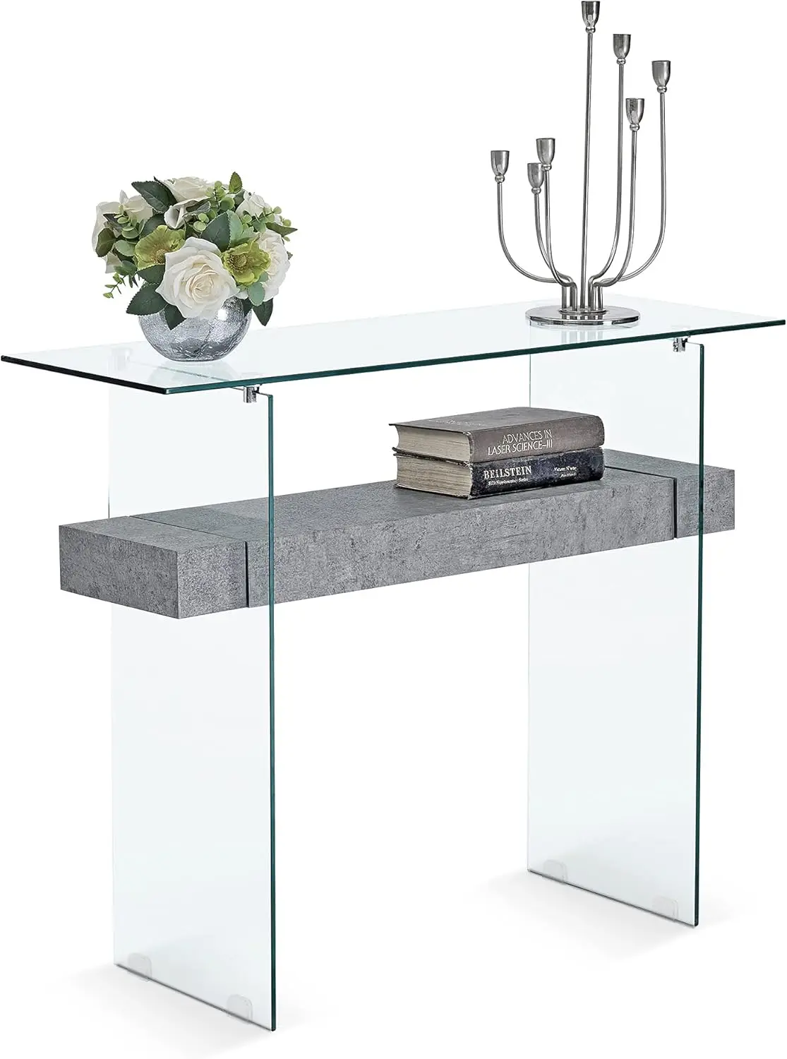 Narrow Glass Console Table with Storage Shelf, Entrance for Front Door, Window Table Thin Entryway Table for Small Space,