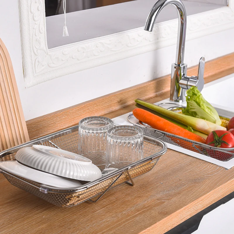 Adjustable Dish Drainer Kitchen Sink Stainless Steel Drain Rack Fruit Vegetable Storage Shelf Plate Bowl Dish Dryer Basket