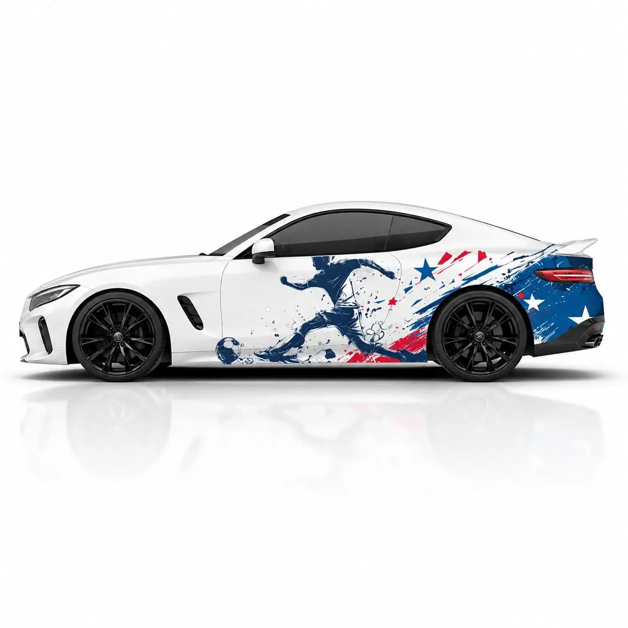 2PCS American Football Soccer Player Car Side Decals, USA Flag Racing Vinyl Stickers for Cars, Sports Action Full Body