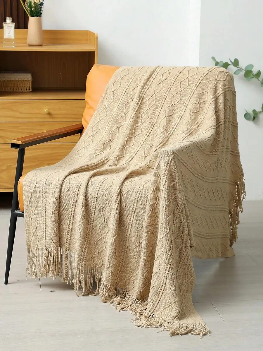 

Сплошное цветное вязаное скандинавское акриловое одеяло для офисного дивана-кровати, кондиционера