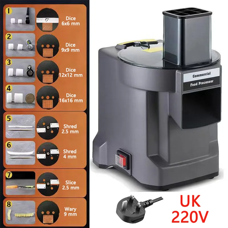 Commerciële Groente Chopper 3-in-1 Multifunctionele Elektrische Snijmachine Wortel Aardappel Slice Shred Blokjes Keukenmachine - afbeelding 1