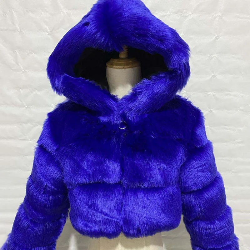 Short Fluffy Fur Winter Woman Coat Luxury Shaggy Top Coat With Hooded Fur Jacket Femme Autumn Warm Hoodies Sweatshirt 2022 New