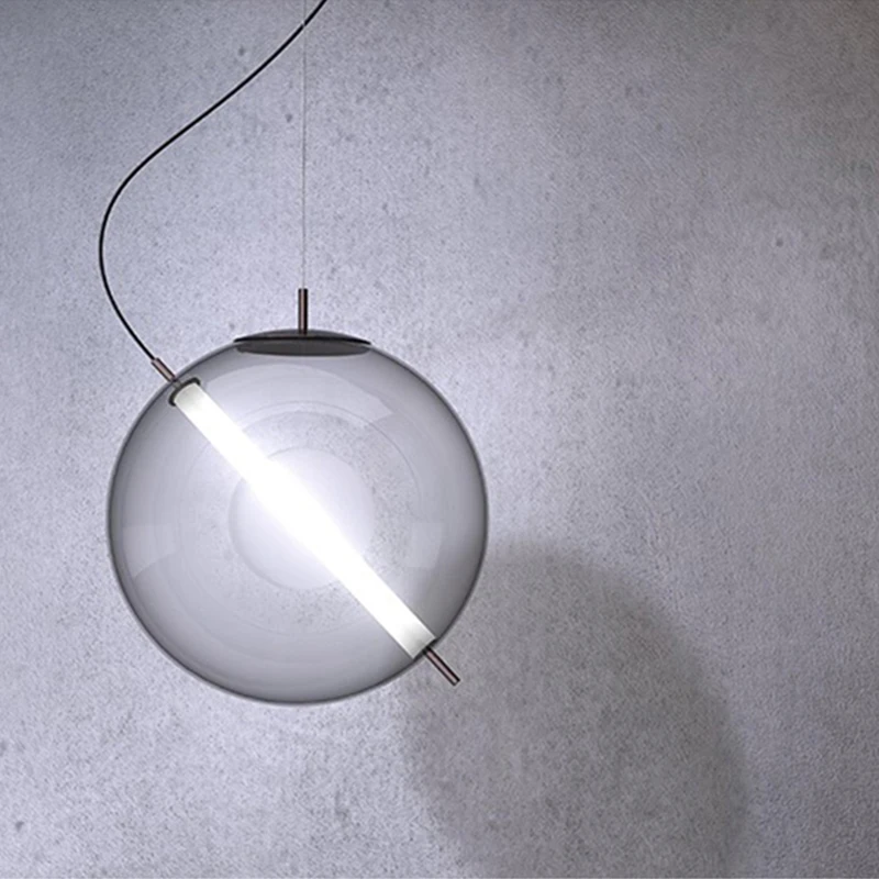 Modern Simple Clear Glass Ball Pendant Light Single Head Living Room LED Bedroom Children Bubble Ball Black Metal Restaurant