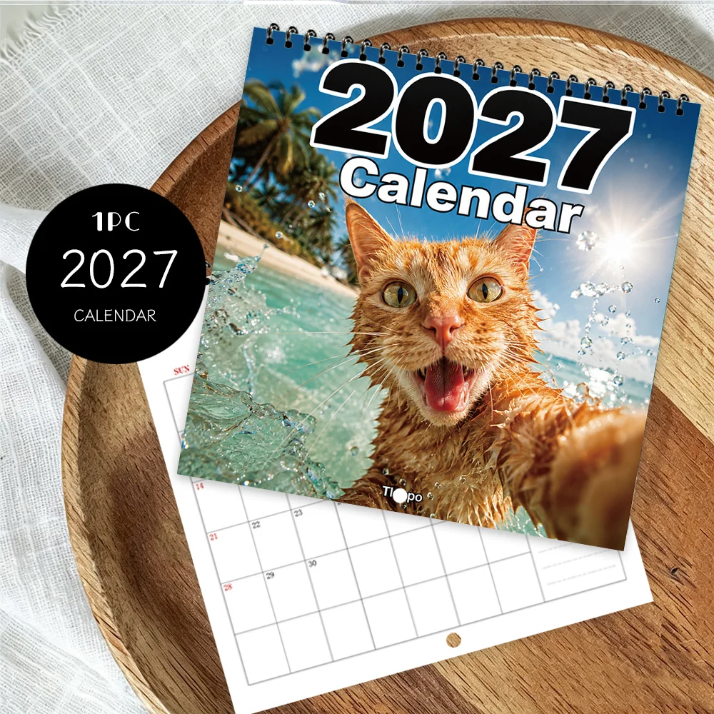 1pc 2027 Wall Calendar, Cute Emoji Cat Theme, 12-month Monthly Planner, Perfect Gift For Birthdays, Christmas, New Year