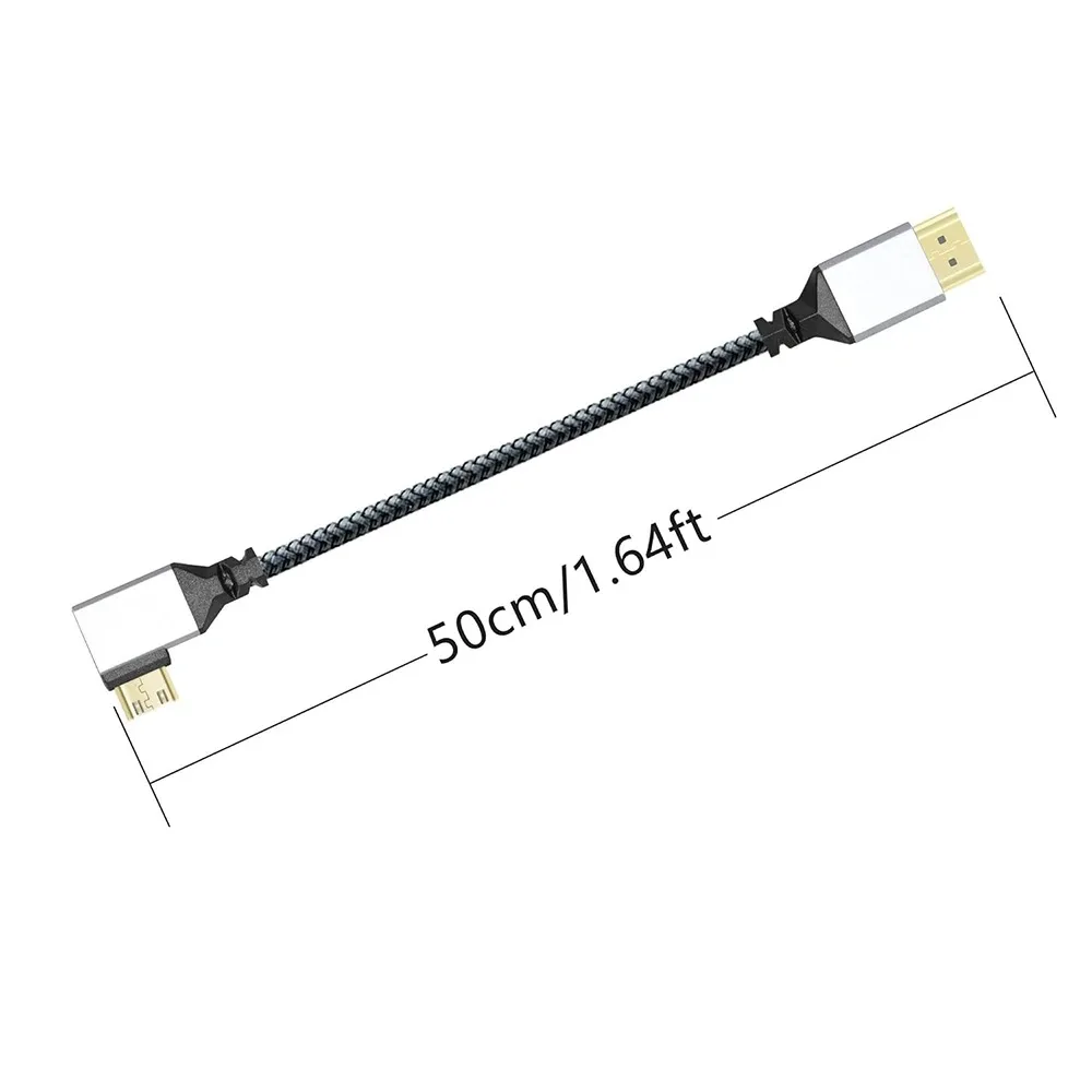 Kabel 0.5M 4K UHD 90 stopni lewy/prawy kąt Mini port Micro HD Aluminiowy krótki nylonowy przewód w oplocie do kamery laptopa HDTV