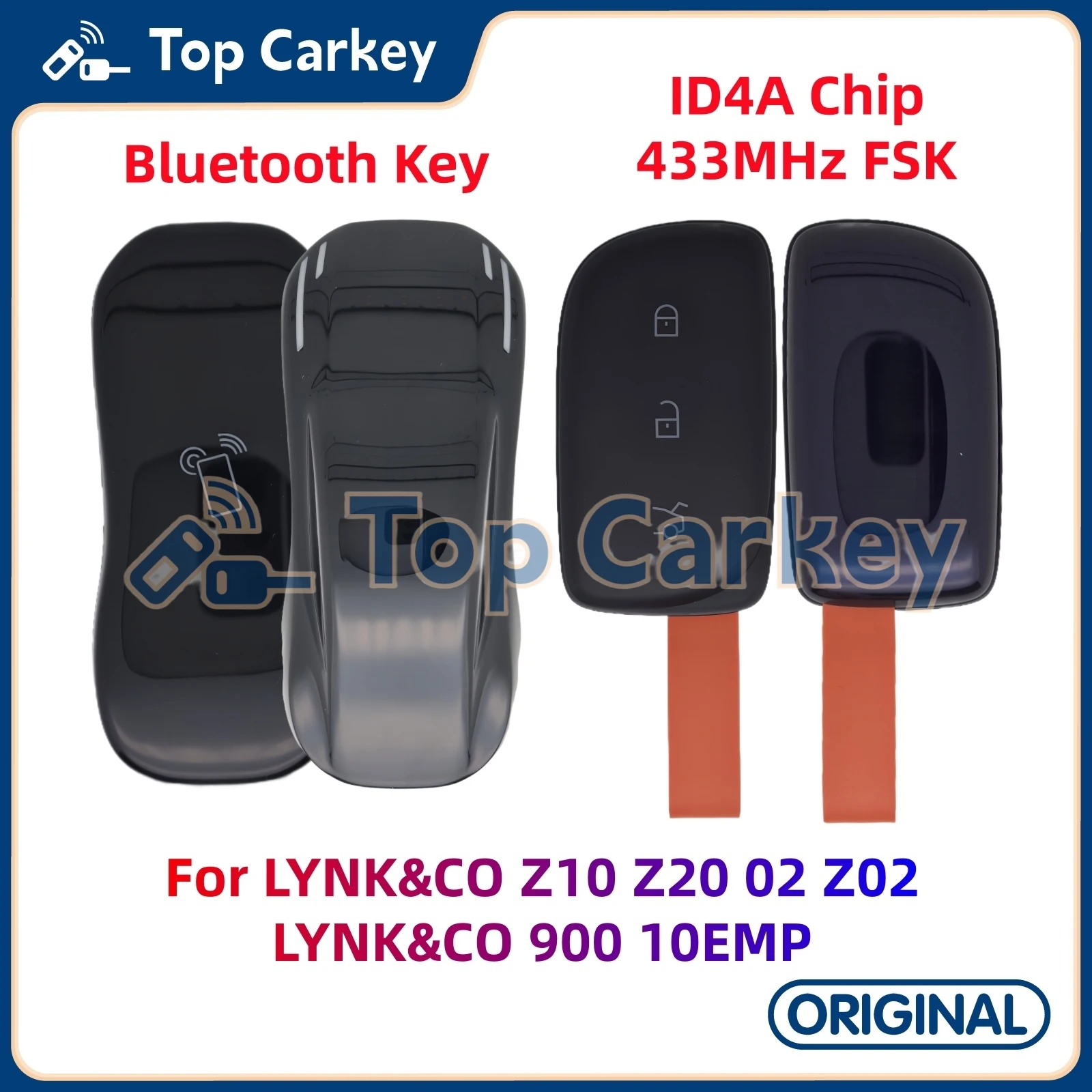 TopCarkey Original Smart Remote Key 4A Chip 433MHz Bluetooth Key for LYNK&CO Z10 Z20 02 Z02 LYNK&CO 900 10EMP