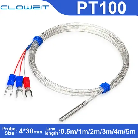 PT100 Temperature Sensor Stainless Steel Thermocouple with 0.5/1/2/3/4/5M Cable Temperature Sensing High Temperature Waterproof