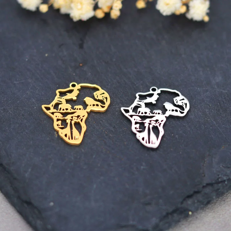 

3pcs Geometric Africa Map Charms Stainless Steel Tiny Animal Pattern Pendant Fit DIY Bracelets Earrings Necklace Jewelry Making