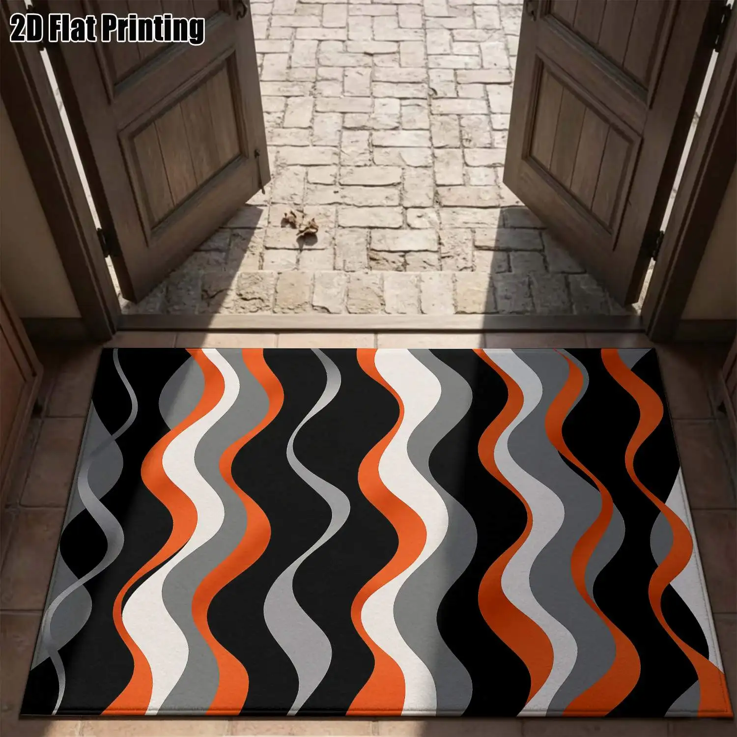 1Pc 2D Printed Geometric Wave Pattern Carpet: Nordic, Modern Minimalist, European Style, Instagram Floor Mat, Machine Washable, Multi-Size, Home Decor for Entryway, Dining Room, Foyer, Living Room, Bedroom