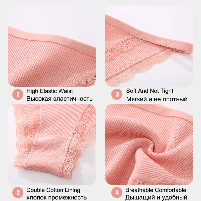 FINETOO 3Pcs/set Sexy Cotton Lace Panties Women Solid Color Low Waist Briefs Comfortable Underwear Female Breathable Lingerie