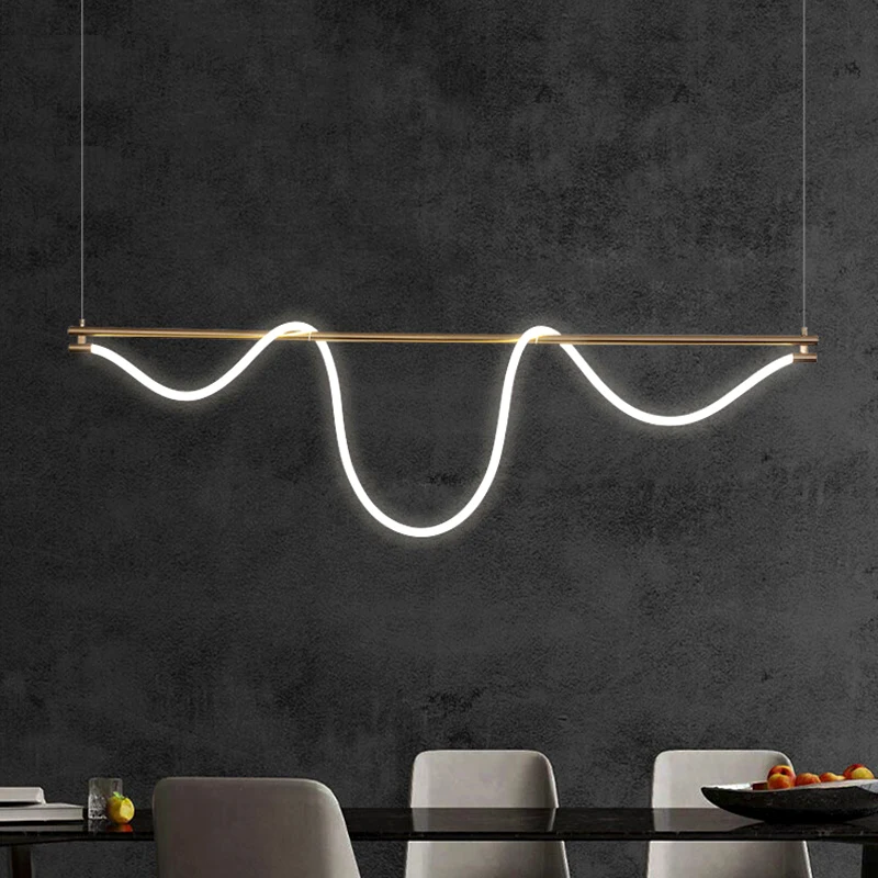 Modern Line LED Pendant Light, Minimalismo Black Chandelier, Restaurante Pendurado Lâmpadas, Quarto, Salas, Iluminação Interior, 2024