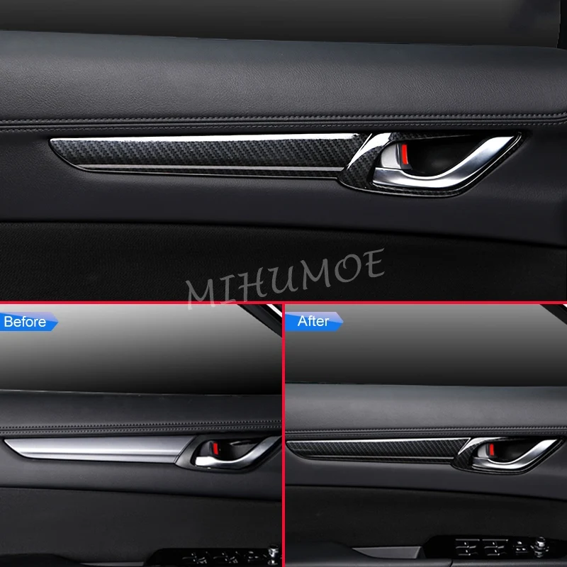 Carbon Fiber Car Front Rear Left Right Interior Door Handles Surrounds Cover For Mazda CX-5 KF 2017-2024 Accessories