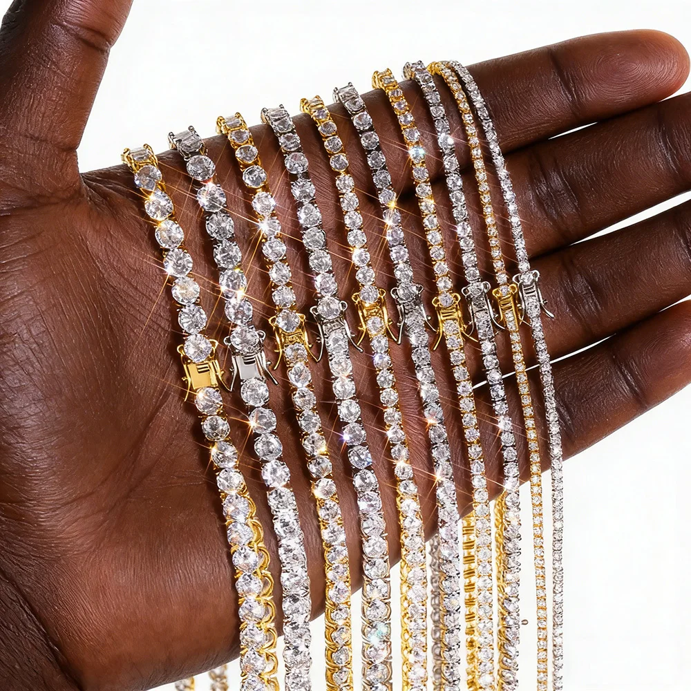 NUOYA Cubic Zirconia Tennis Chain Bling Iced Out 3Mm 4Mm 5Mm 6Mm Rapper Tennis Necklace Hip Hop Jewelry Drop Shipping