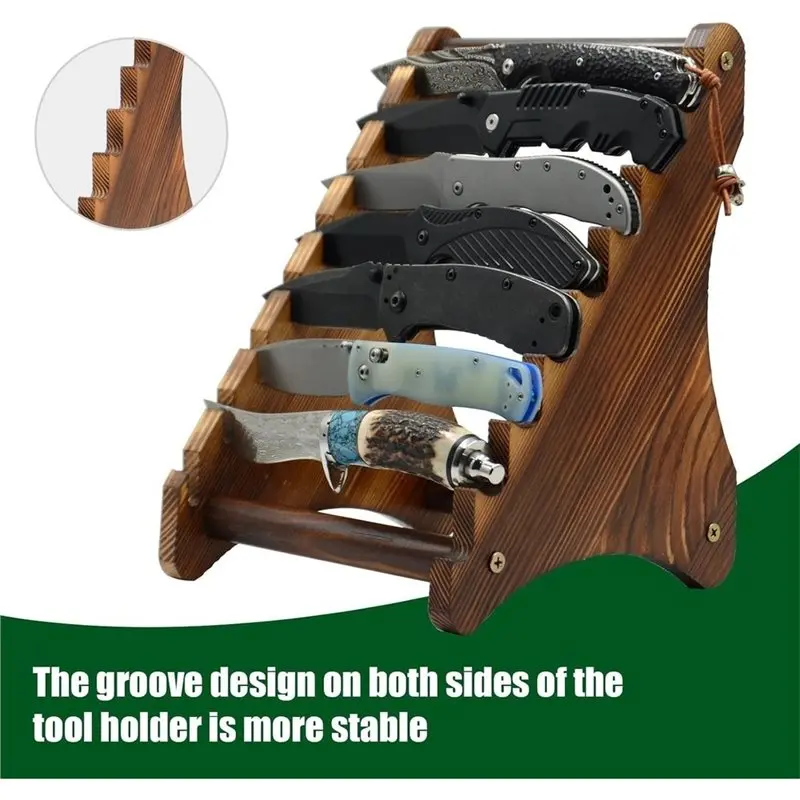 B97A-Wood Fixed Blade Knife Collection Display Stand Holder, Knife Block, Maximum 8 Knives Capacity view 3
