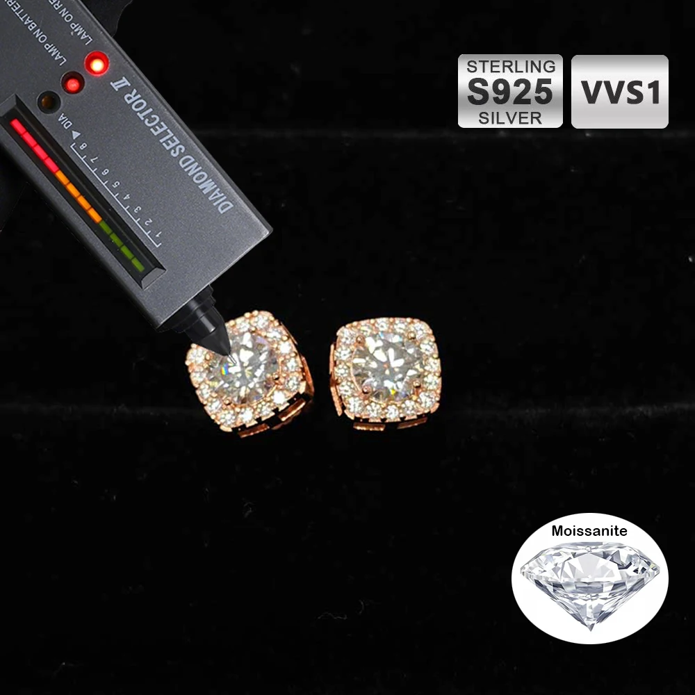 High End Jewelry 925 Sterling Silver Square Iced Out VVS Moissanite Earrings Shining Through Diamond Testing Hip Hop Party Gifts