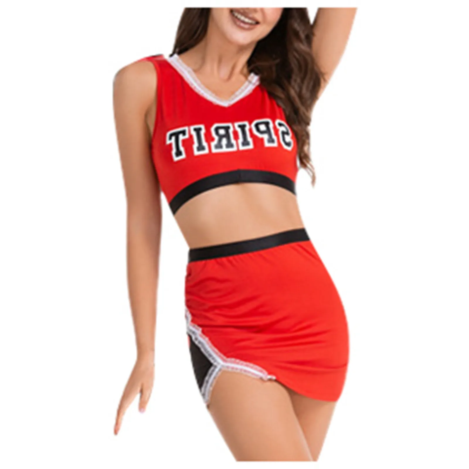 Back To School Spirit Sexy Red Skirt Suit Women'S Soccer Cheerleading Outfit Set Student Performance Short Dress For Stage Shows