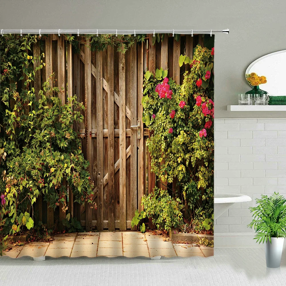 3D Nordic Italy Street Alley Shower Curtains Set Garden Flower Scenery Wall Hanging Bathroom Decoration Screen Fabric With Hooks image 2