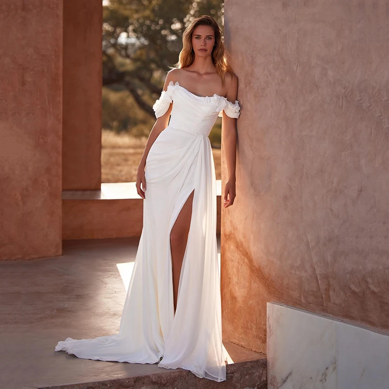 

Eightree Boho Beach Mermaid Wedding Dresses Formal Off The Shoulder High Split Bridal Dress Women Wedding Prom Gowns Custom Size