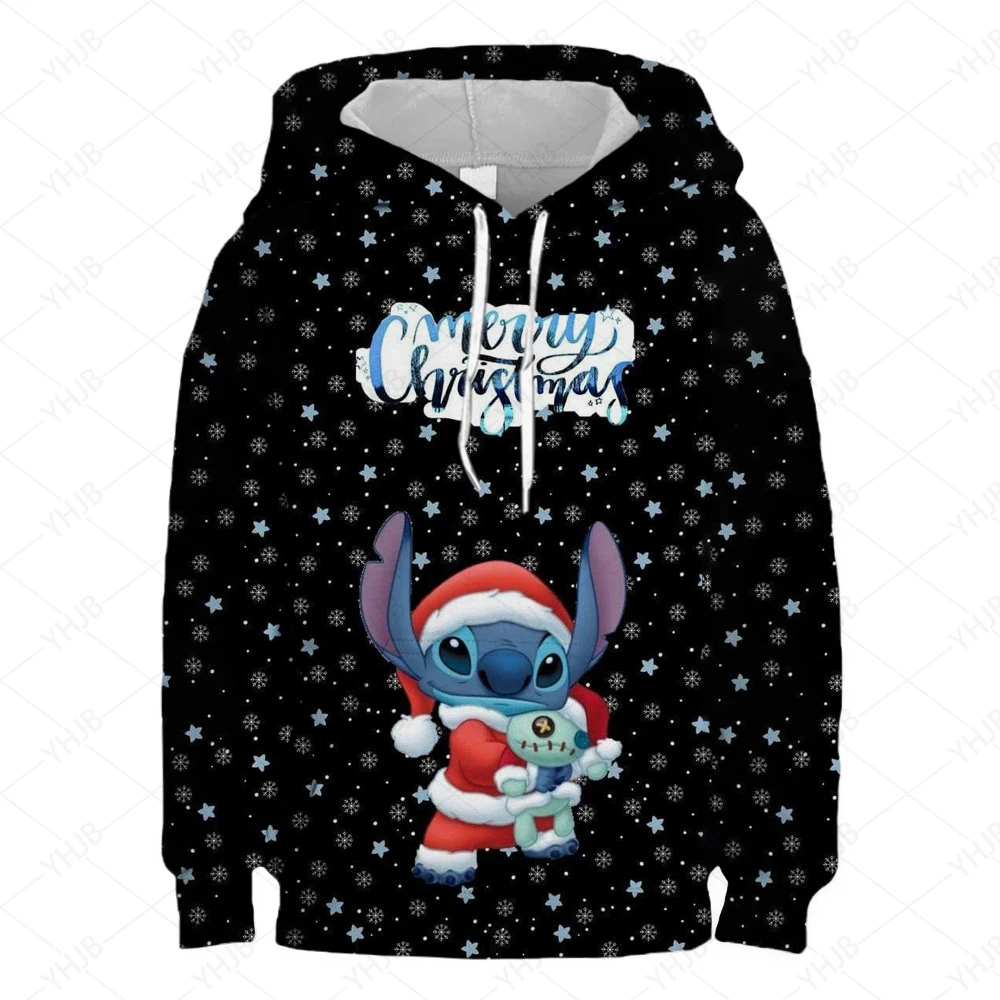 Stitch Iong-sleeved Sweatshirt For Girls Merry Christmas Autumn Thin Round Neck Sweatshirt Anime Cartoon Joint Fashion Trend Top