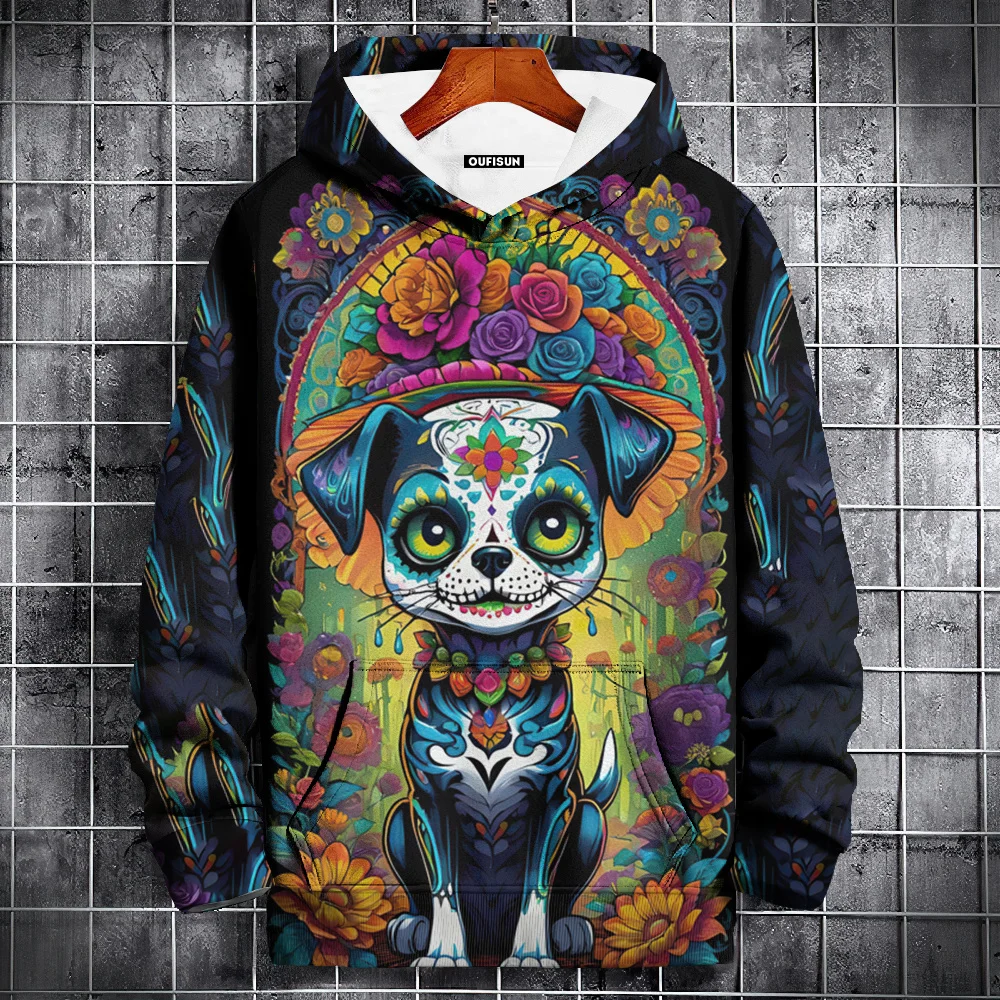 Men\'s Hoodie 3d Skulls Print Hooded Sweatshirt Fashion Street Day Of The Dead Clothing Long Sleeve Top Oversized Pullover