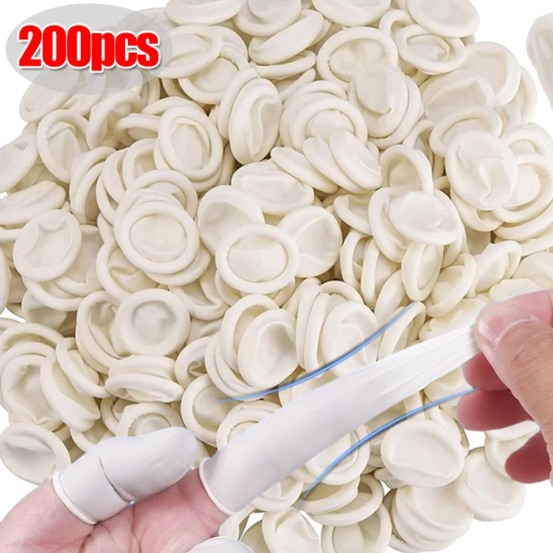 100/200pcs Disposable Finger Cover Natural Rubber Non-slip Anti-static Finger Cots Thumb Fingertips Protector Gloves Nail Tools