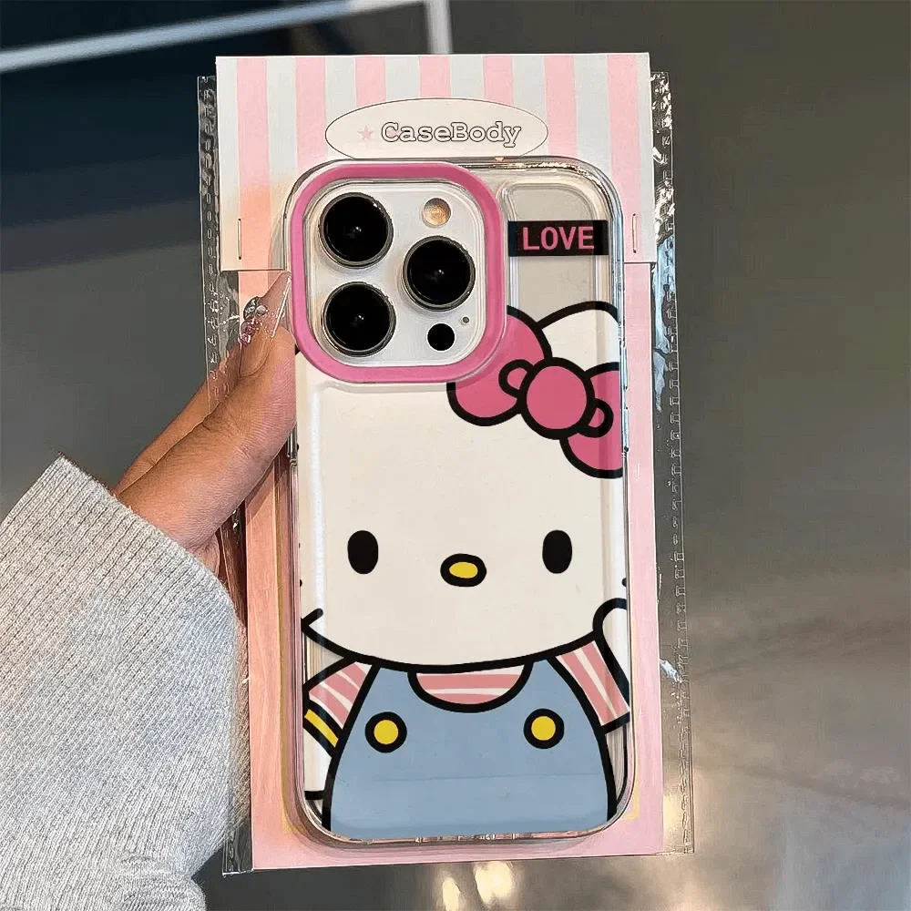 جراب هاتف كاواي بحزام قوس كبير من Hello Kitty لهاتف آيفون 16 15 14 12 13 11 Pro Max XR XS MAX 7 8 PLUS Y2K غطاء فتاة وردي