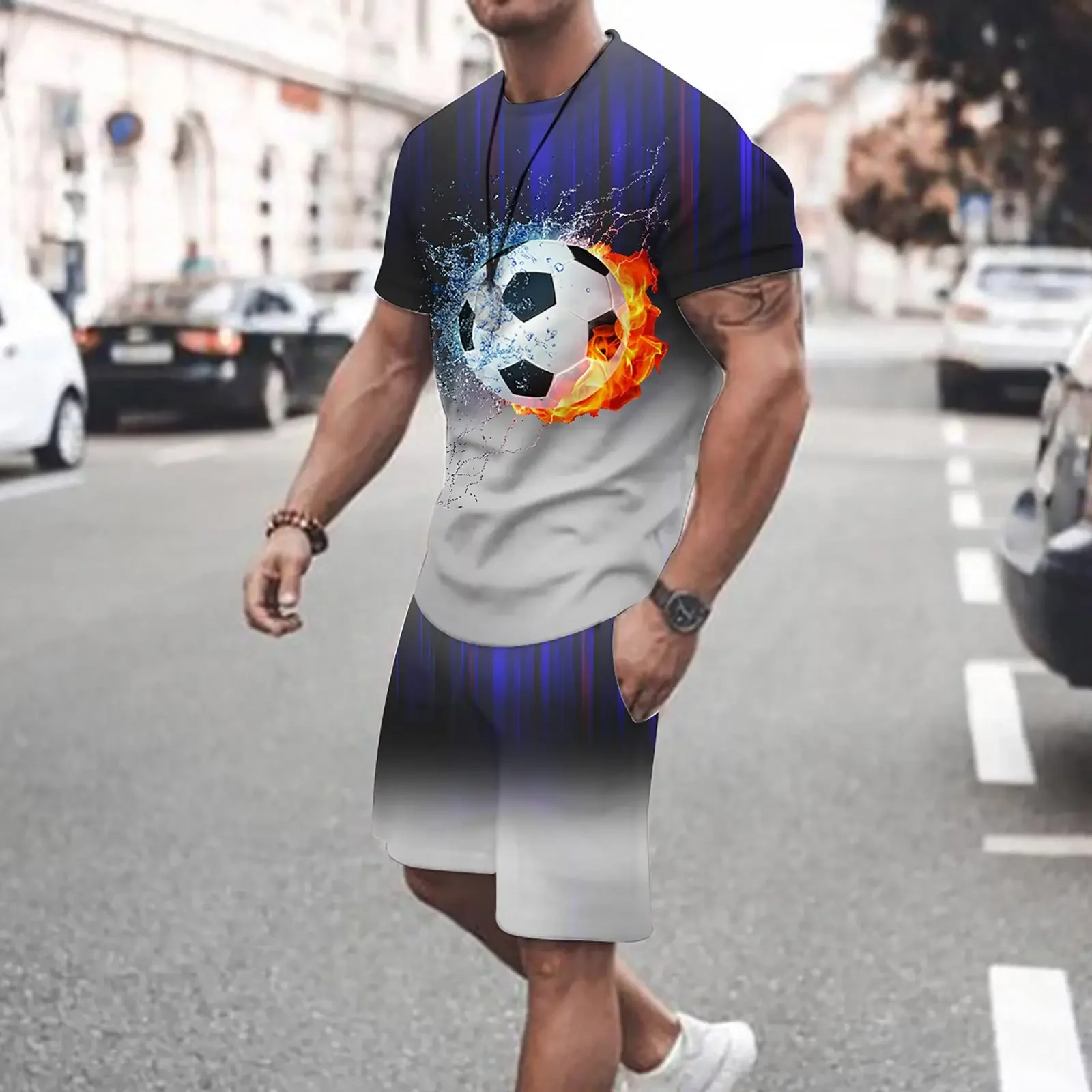

Summer Fashion New Men's 2-piece Sportswear Set, Casual Short-sleeved 3D Printed T-shirt + Shorts Set Men's Clothing Set