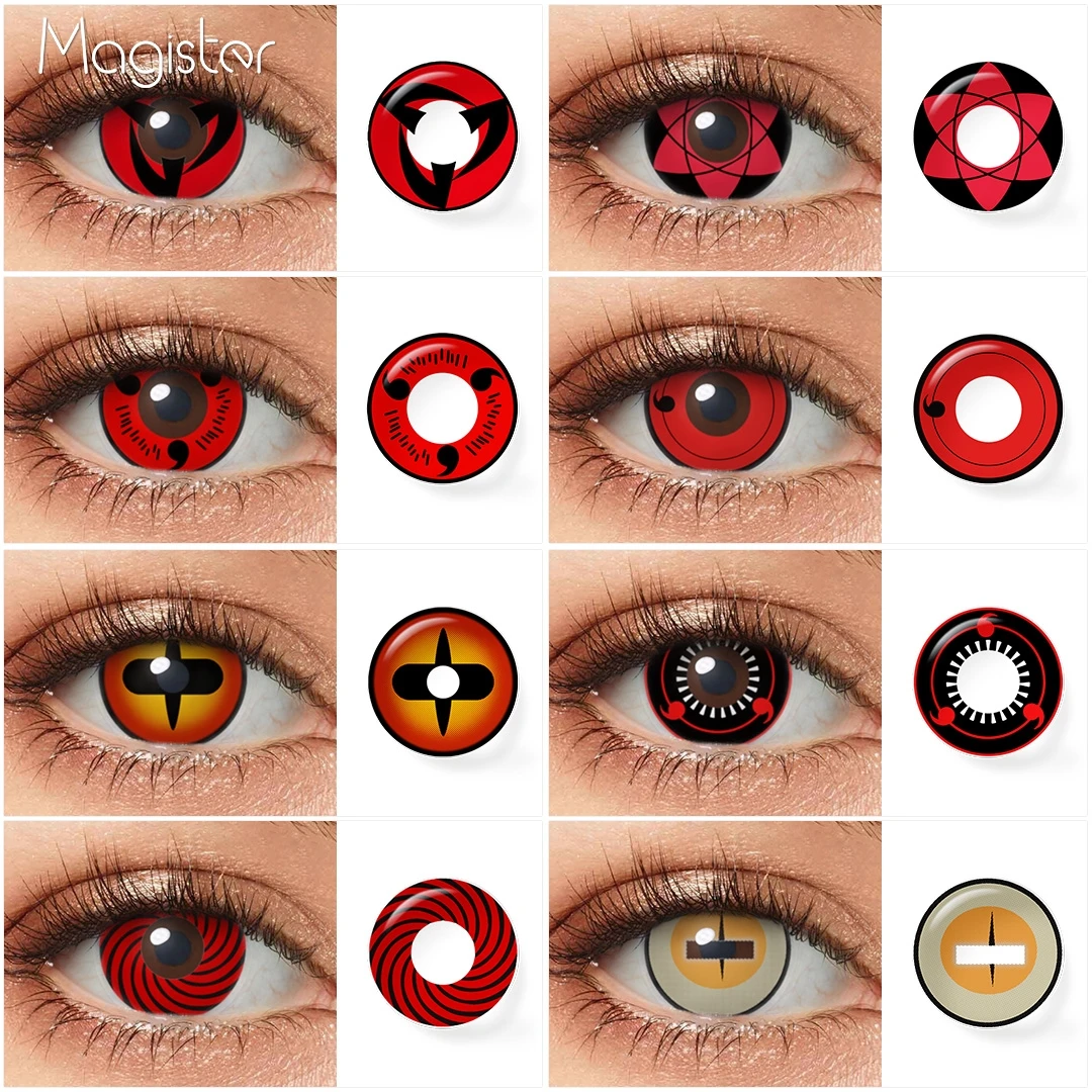 Lentes de contacto Sharingan para Halloween, lentes de contacto de color rojo y negro, accesorios de Anime para Cosplay