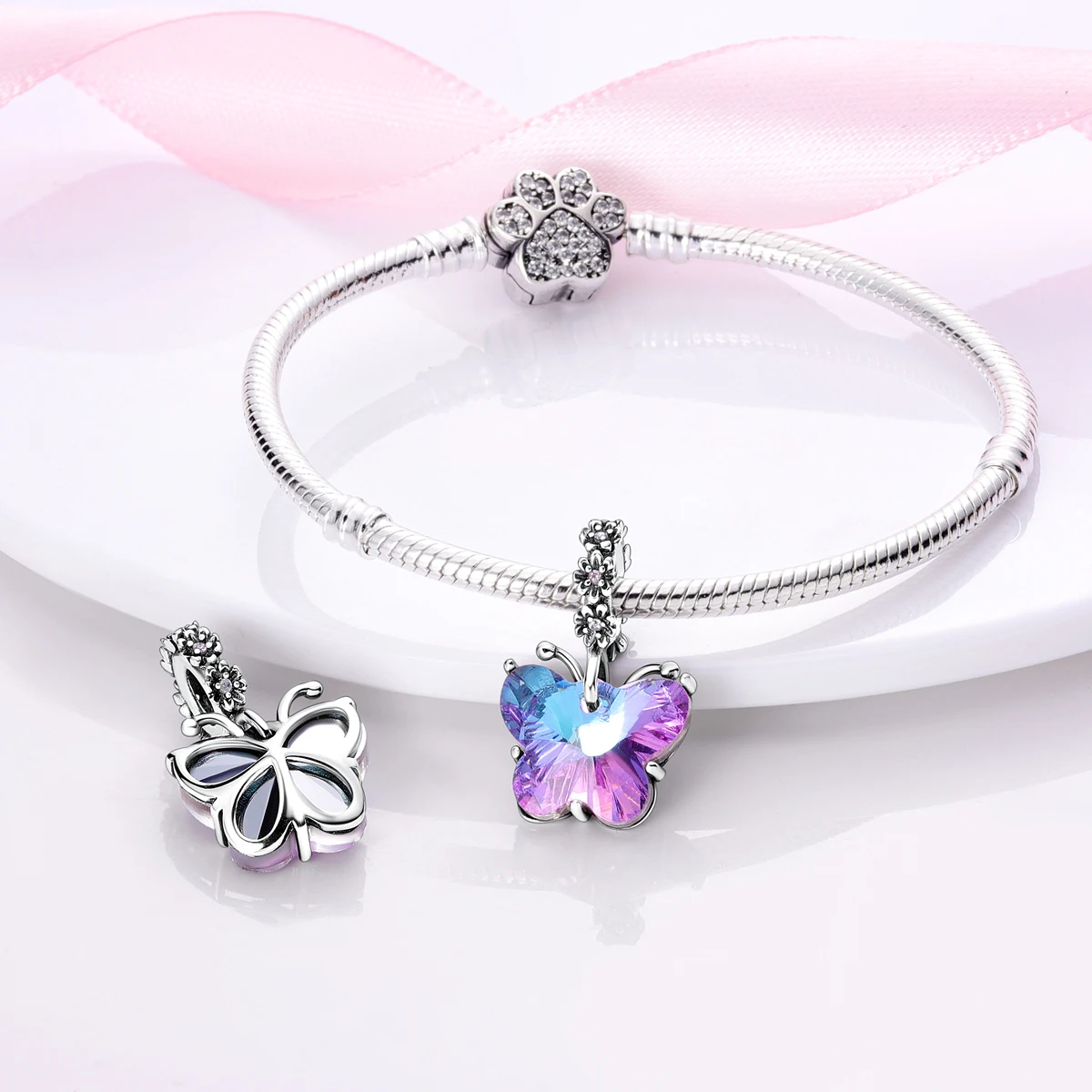 Color Enamel Hummingbird Flamingo Bird Butterfly Flower Beads Charm fit Bracelet Necklace Silver Plated Women Jewelry Making view 3