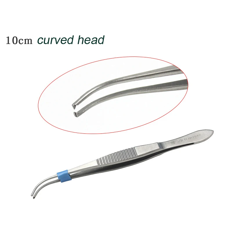 Ophthalmic forceps straight end elbow with hook and transverse teeth 10cm stainless steel clip