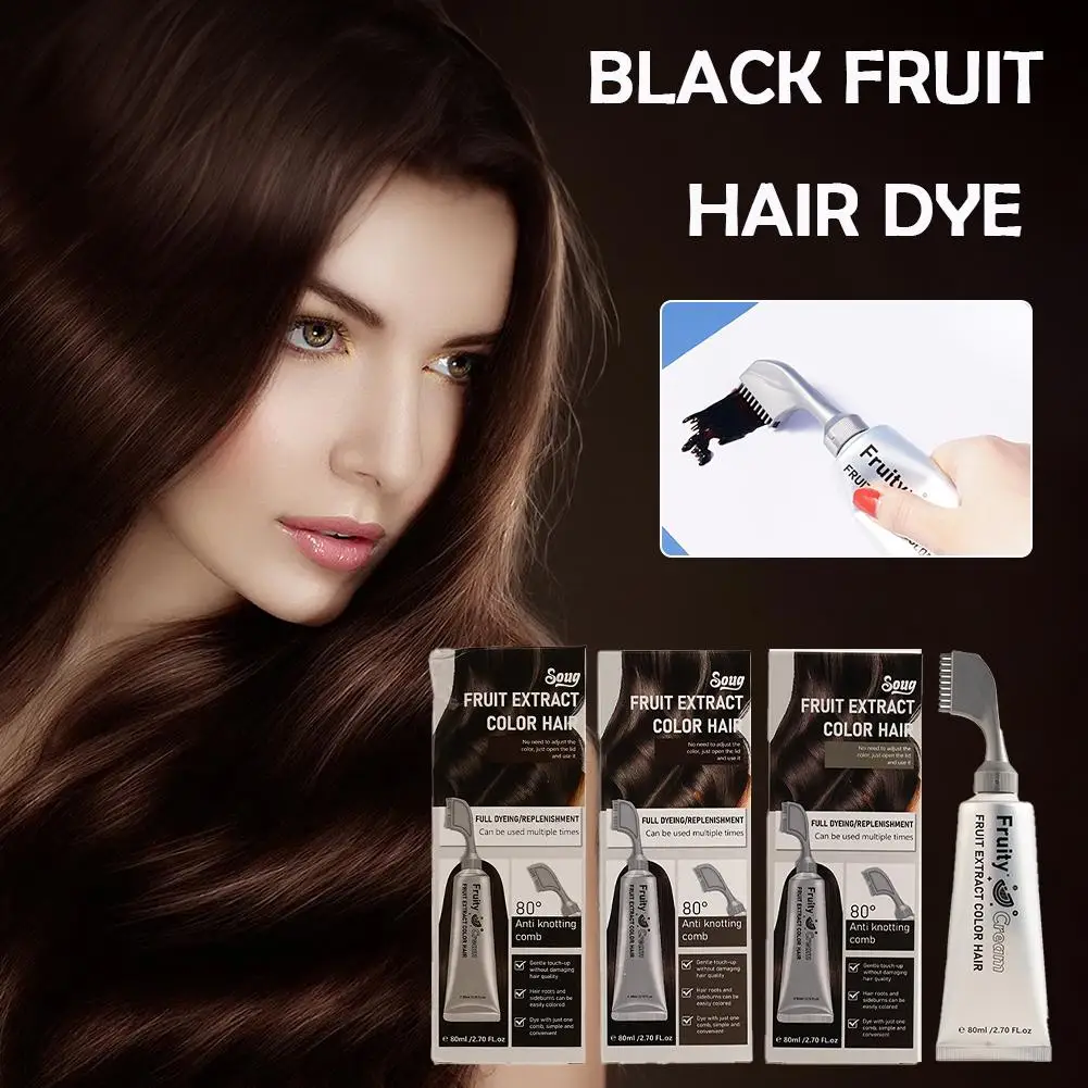 

80ml Black Fruit Hair Dye Cream Plant Extract Hair Dye Essence With Comb Hair Dye Shampoo Botanical Bubble Dye Hair for women