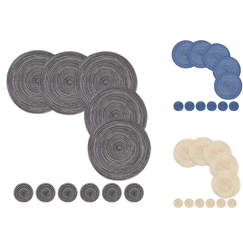 

New-12 PCS Round Placemats And Coasters Set(15 Inchx15 Inch&4.33 Inchx4.33 Inch)