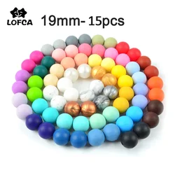 LOFCA-ラウンドシリコンビーズ,19mm, 15ピース/ロット,食品グレード,BPA,安全,DIY,キーホルダー,ジュエリー,ネックレス,アクセサリー