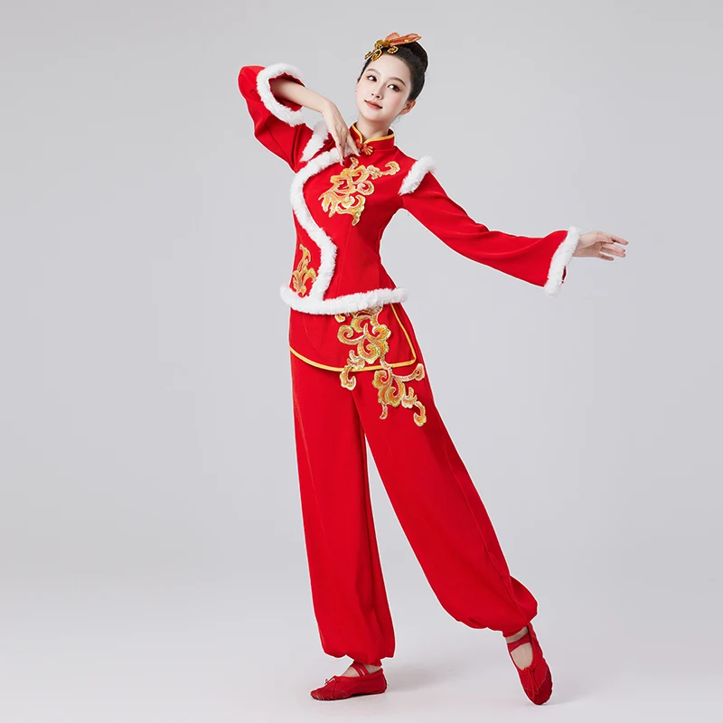 Chinese Traditional Yangko Dance Costume Classical National Fan Umbrella Hanfu Dancewear Ancient Elegant Square Dance Outfit