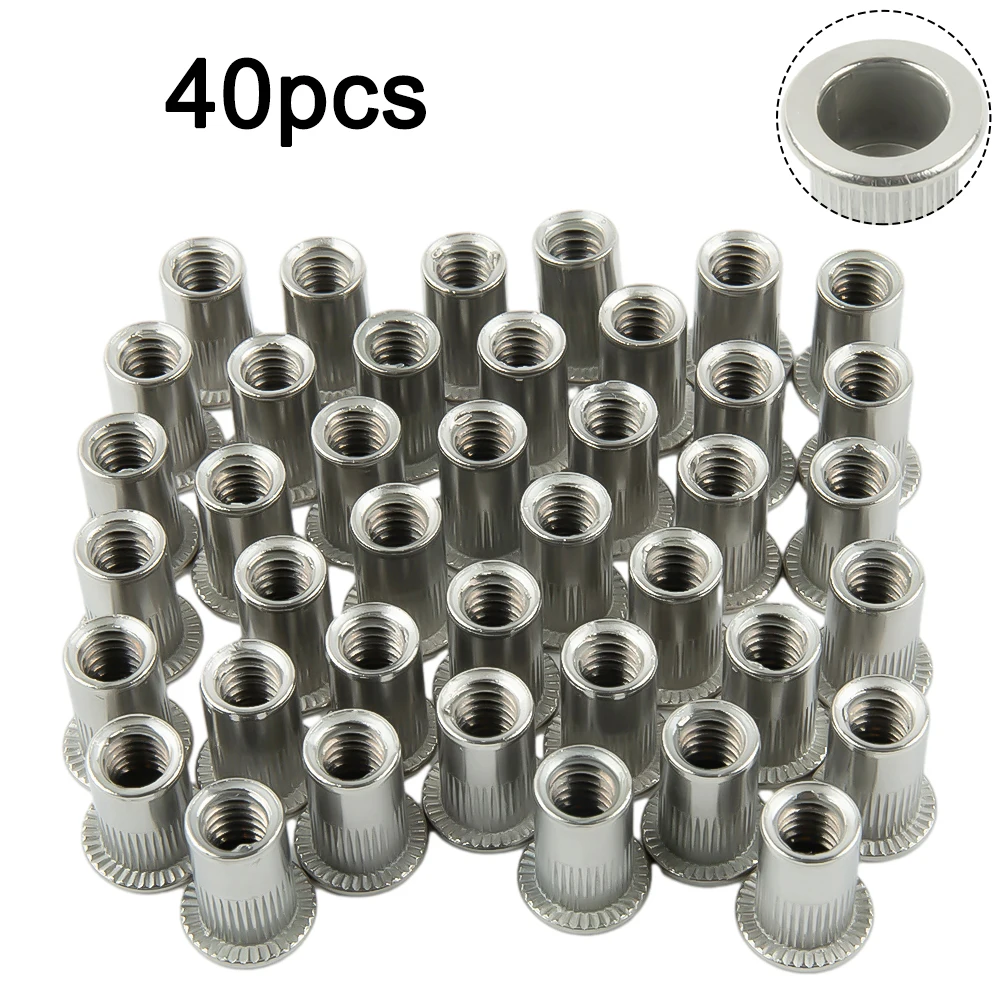 Heavy Duty Stainless Steel Rivet Nut Fastener 1/4 20 Flat Head Threaded Insert Nut 40 Pack for Industrial Products