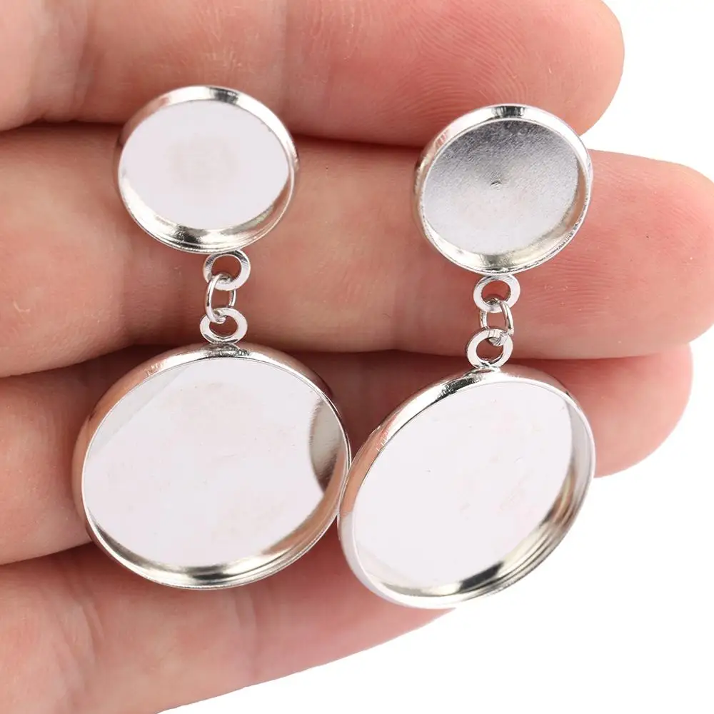 onwear 10pcs 12mm 20mm cabochon earring stud base blanks diy cameo bezel settings for earrings jewelry making